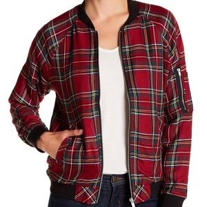 Sanctuary red plaid bomber jacket